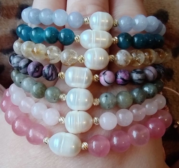 Bransoletka perła słodkowodna i akwamaryn