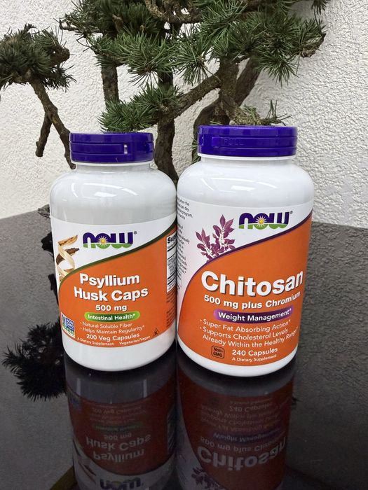 Бади дієтична добавка Подорожник (псіліум) та Хітозан Now Foods