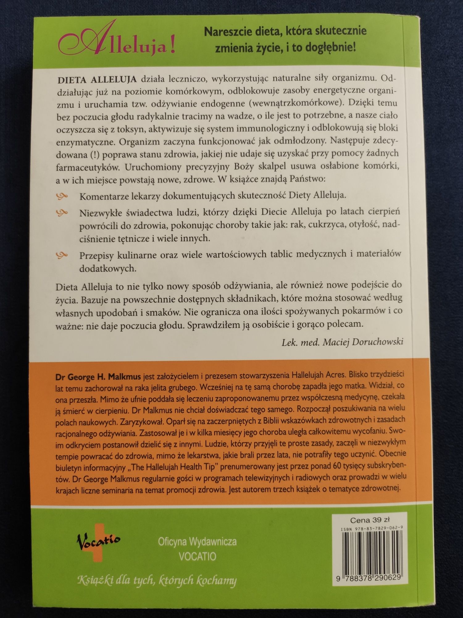 Książka ,,Dieta Alleluja" dra George'a Malkmusa