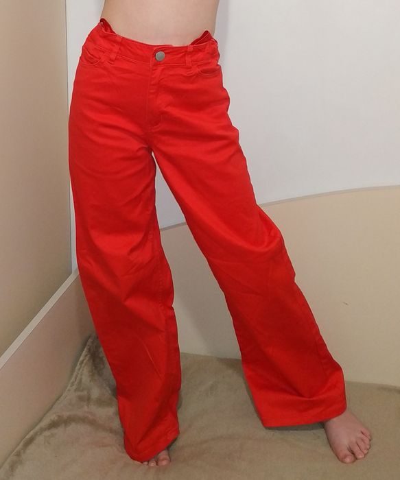 Красные джинсы колокола wide leg брюки палаццо