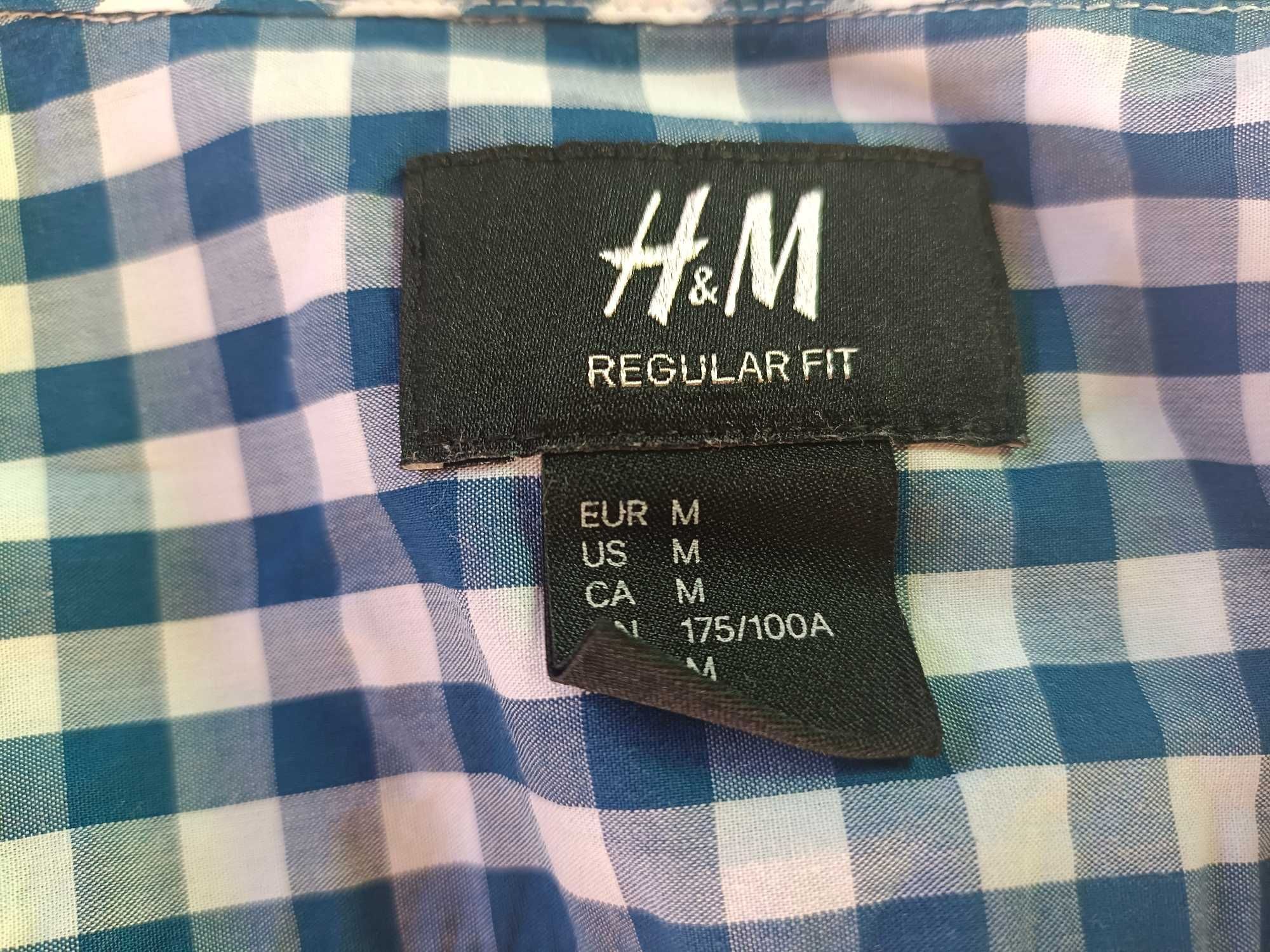 Koszula męska  H&M bawełniana M w kratę granatowo-biała