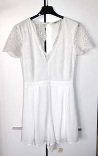 biała sukienka kombinezon spodenki koronka koronkowa xs 34 36 s zara