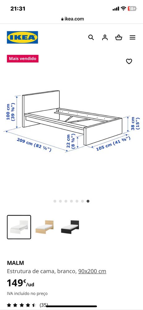 Cama solteiro malm