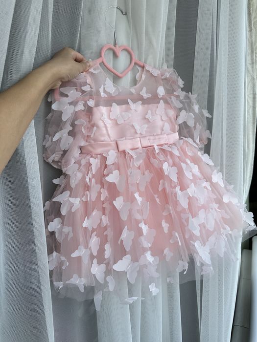 Сукня на 1 рік 2 роки святкова рожева, біла. Плаття 74 80 90 з бантом