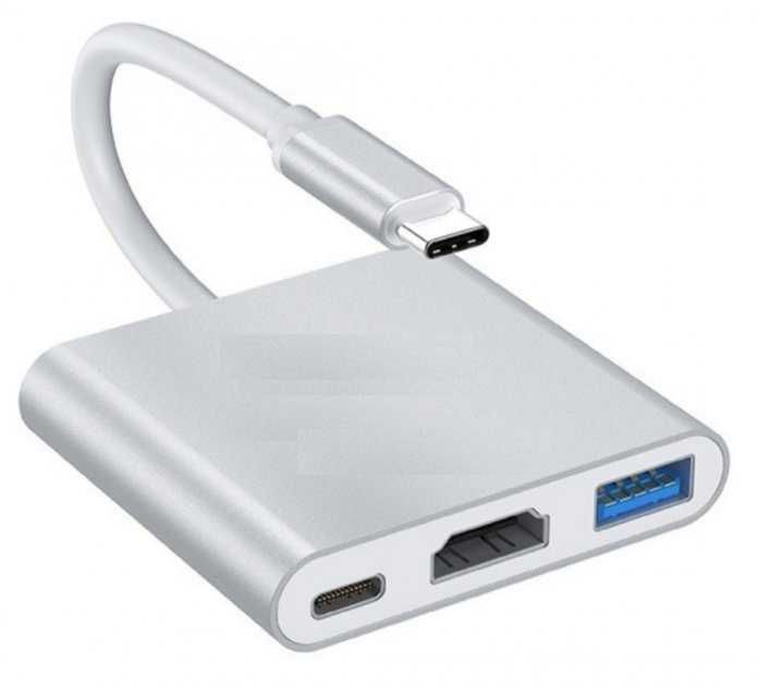 Hub адаптер Battony Type-C to USB3.0/HDMI/Type-C PD Silver