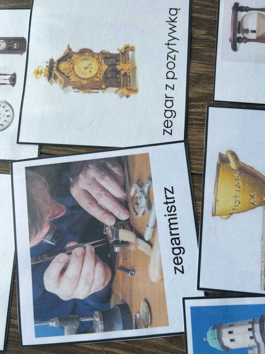 Karty trójdzielne, rodzaje zegarów, zegar, Montessori, do terapii, nau