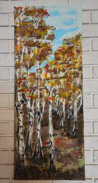 OBRAZ NA PŁÓTNIE ręcznie malowany - las sosny 35x90cm