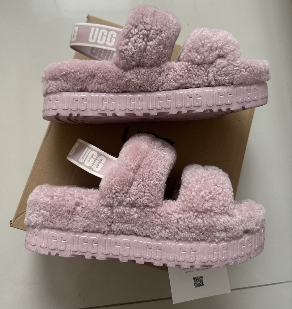 Kapcie klapki UGG OH Fluffita nowe z metką r.40 różowe wełna owcza