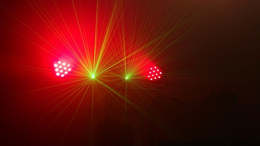 ZESTAW ŚWIATEŁ Oświetlenie DJ LED PARY Lasery Statyw Zespołu na Start