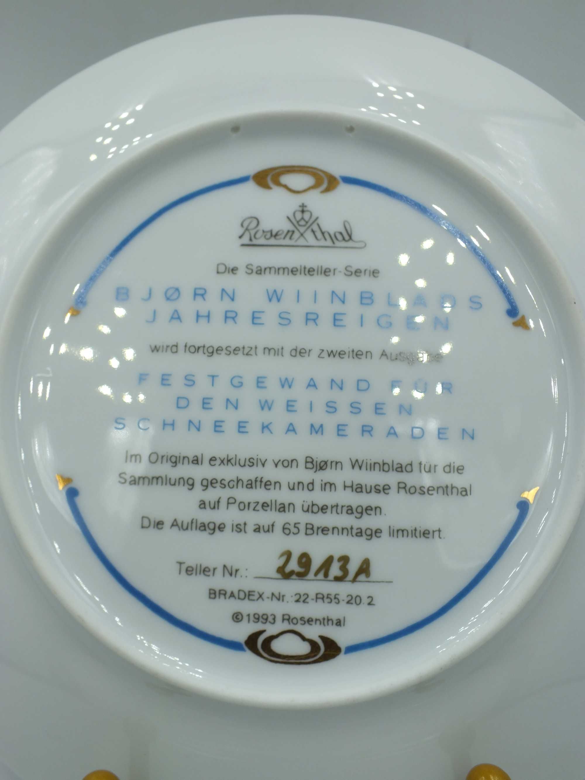 Talerz Rosenthal Bjorn Wiinblads ZIMA  1993 r + certyfikat b052004