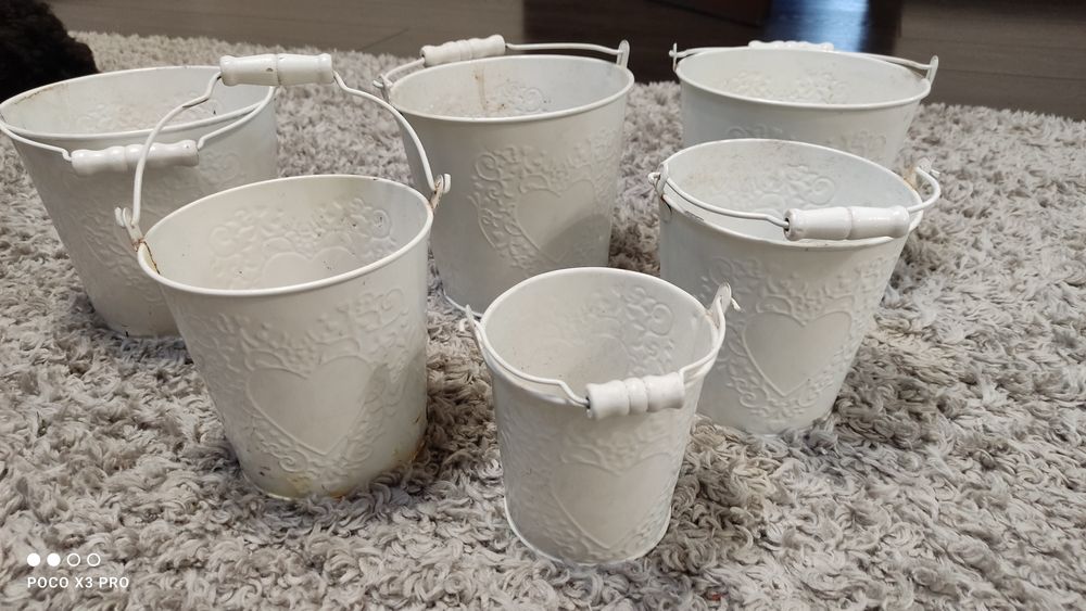 7 osłonki na doniczki zestaw metalowe różne wymiary