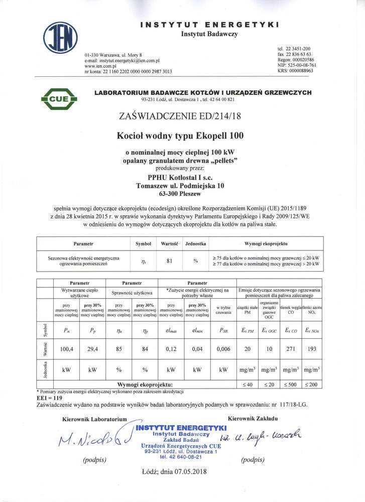 Kocioł EKOPEL moc 100 kW z podajnikiem pelletu