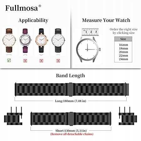 FULLMOSA Pasek bransoleta do zegarka Quick Release 20mm czarny