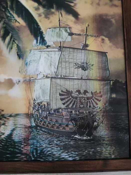 Stary obrazek trójwymiarowy Vintage statek