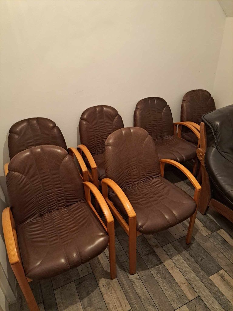 Zestaw 6 krzeseł skórzanych