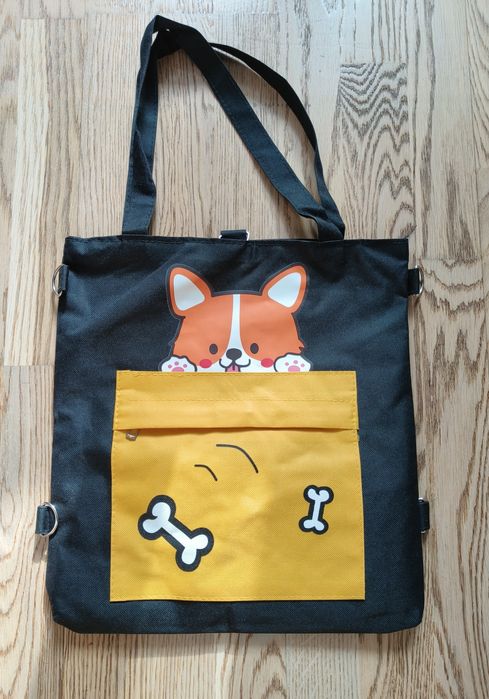 Шопер з собачкою | екосумка з принтом | сумка трансформер