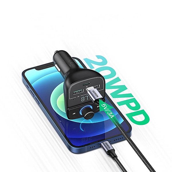 Ugreen Transmiter FM Bluetooth 5.0 ładowarka samochodowa MP3/3x USB TF