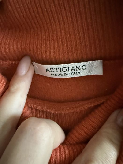 Sweter golf pomarańczowy ceglaty artigiano M wełna