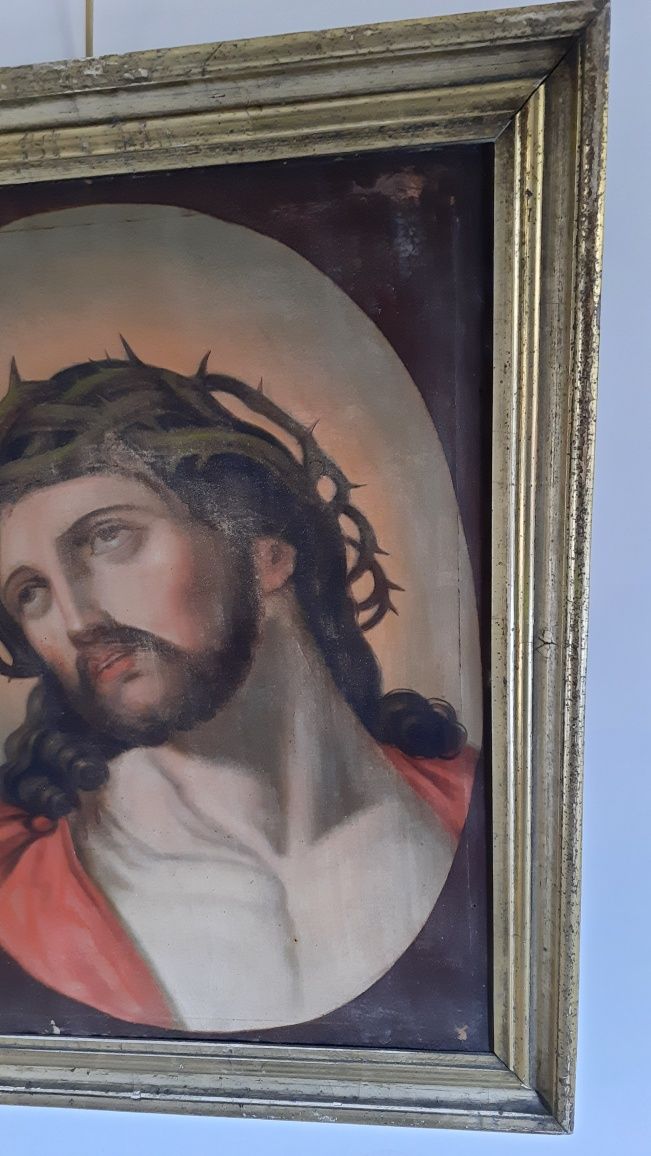 Stary obraz sakralny Jezus. Oleodruk