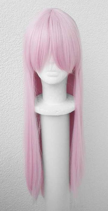 Długa prosta różowa peruka pastelowa z grzywką cosplay wig