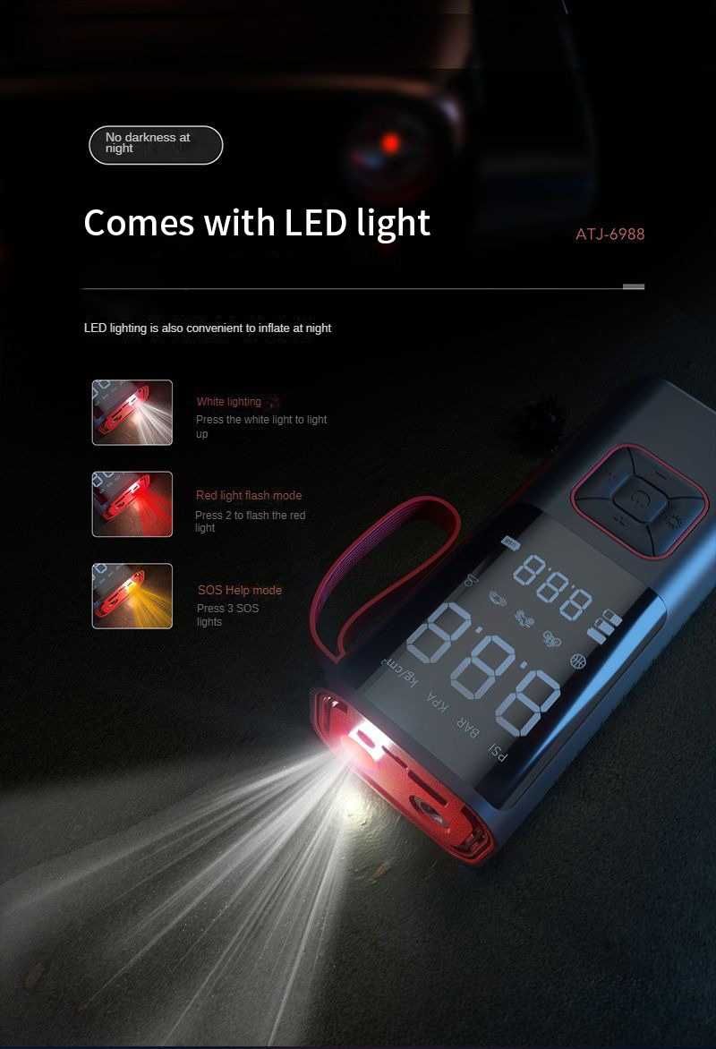 Компрессор автомобильный насос, велонасос 6000mAh + 12V