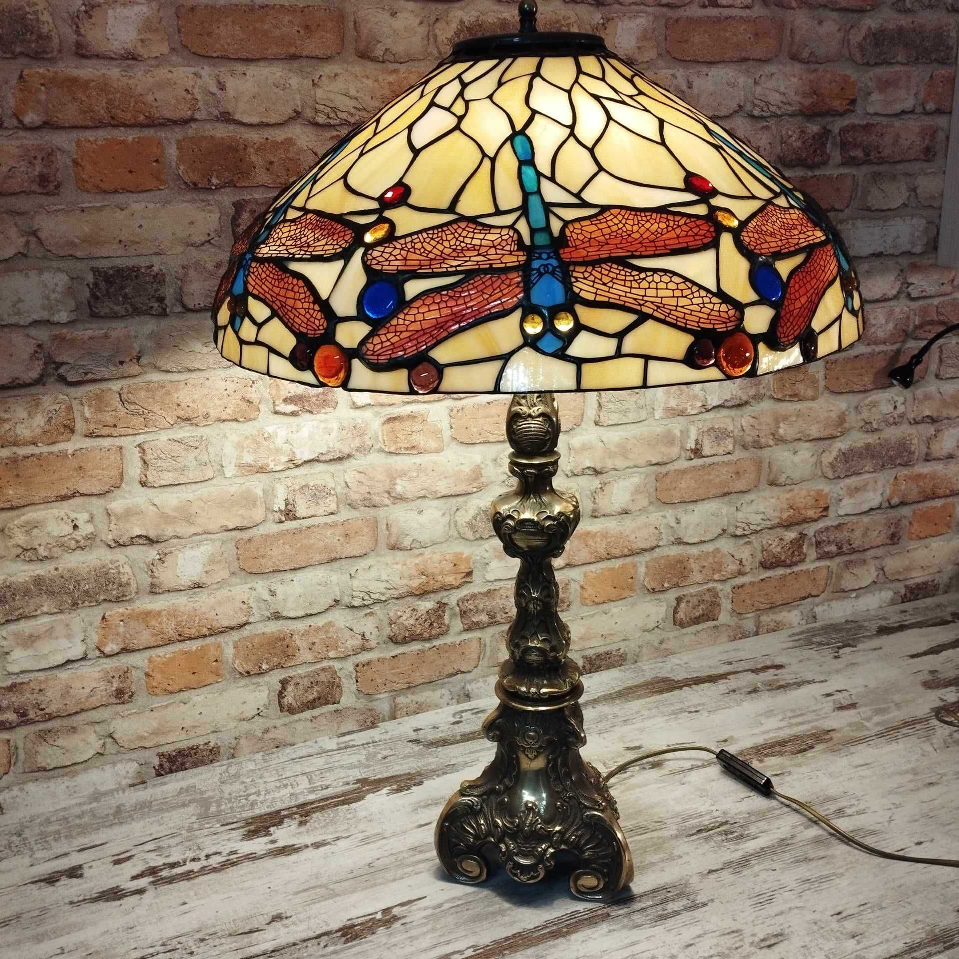 stojąca lampa witrażowa Tiffany- ważki wys.75 cm