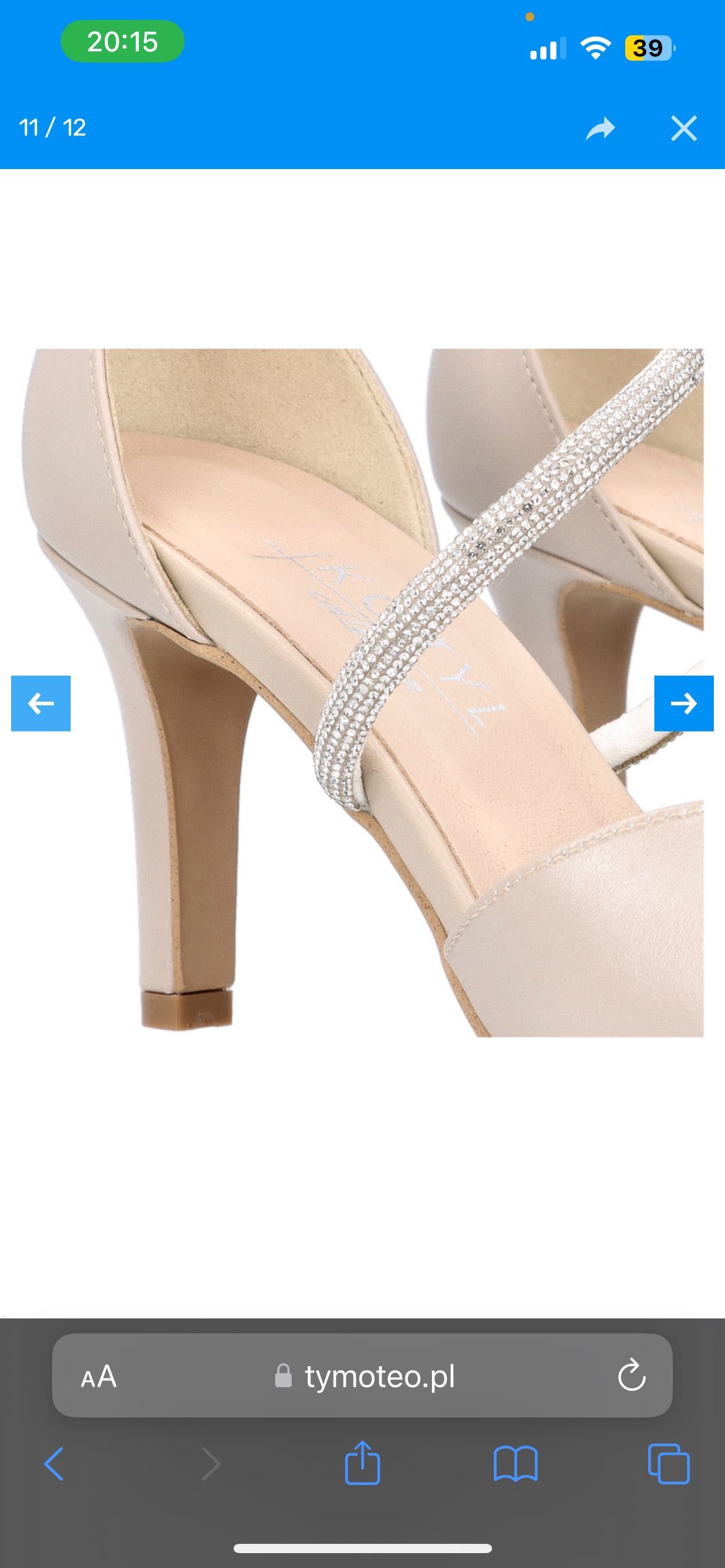 Buty czółenka Ślubne Rozmiar 38