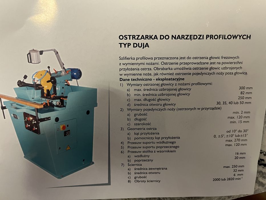 Ostrzarka do Narzędzi Profilowych Typ DUJA - OKAZJA