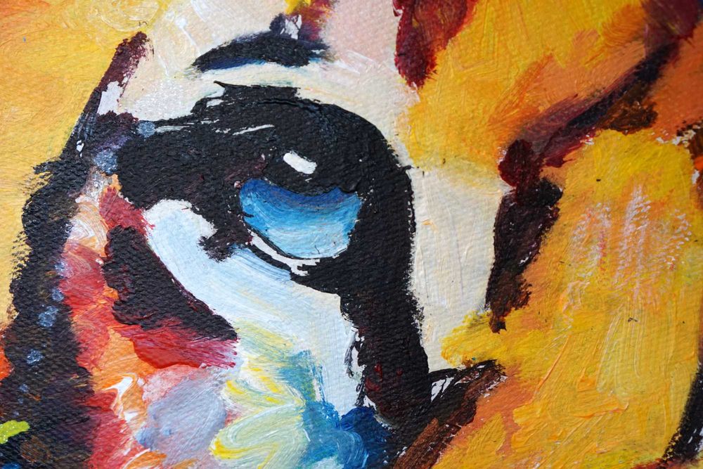 Duży kolorowy obraz olejny lew w koronie ręcznie malowany abstrakcja