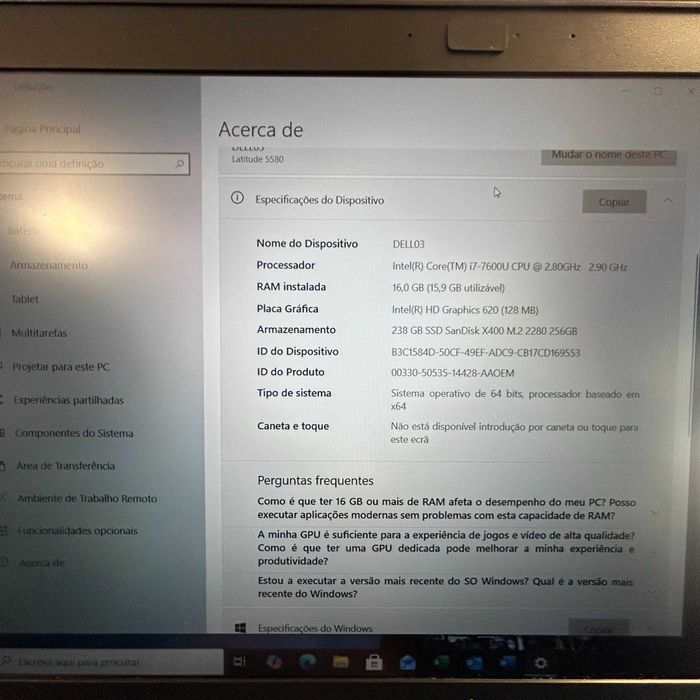 Portátil DELL Latitude 5580 i7 16GB 256GB