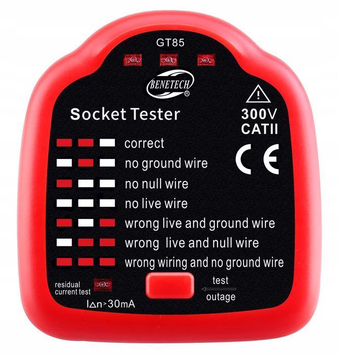 Tester Gniazd Sieciowych 230V Detektor Funkcja RCD