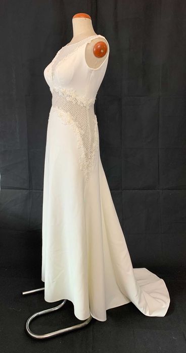 Tanio nowa suknia ślubna kremowa linia A 38 M glamour poprawiny lekka