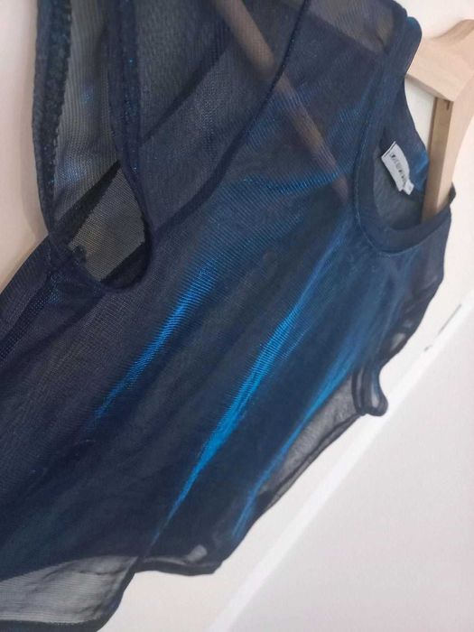 Czarno niebieski crop top błyszczący XS