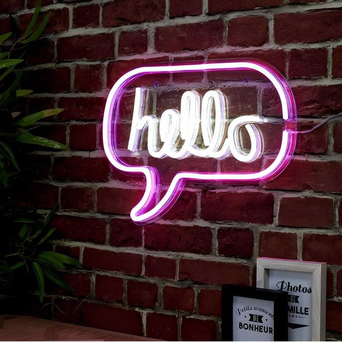 Neon HELLO Biało-Różowy LED Świecący Napis USB Stojący Wiszący