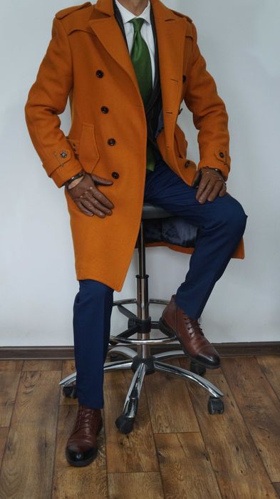 Płaszcz Dwurzędowy Wełna Zara Mna Rozmiar L 180/100 Rudy/Koralowy