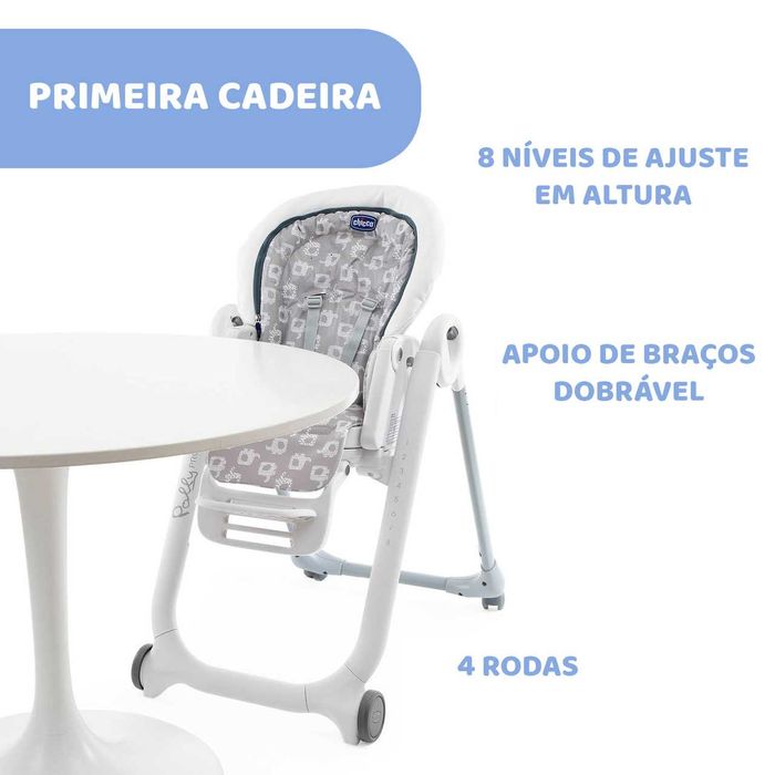 Cadeira Papa Polly Progress Chicco + Espreguiçadeira + Redutor + Kit