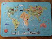 układanka drewniana mapa świata - zwierzęta duża