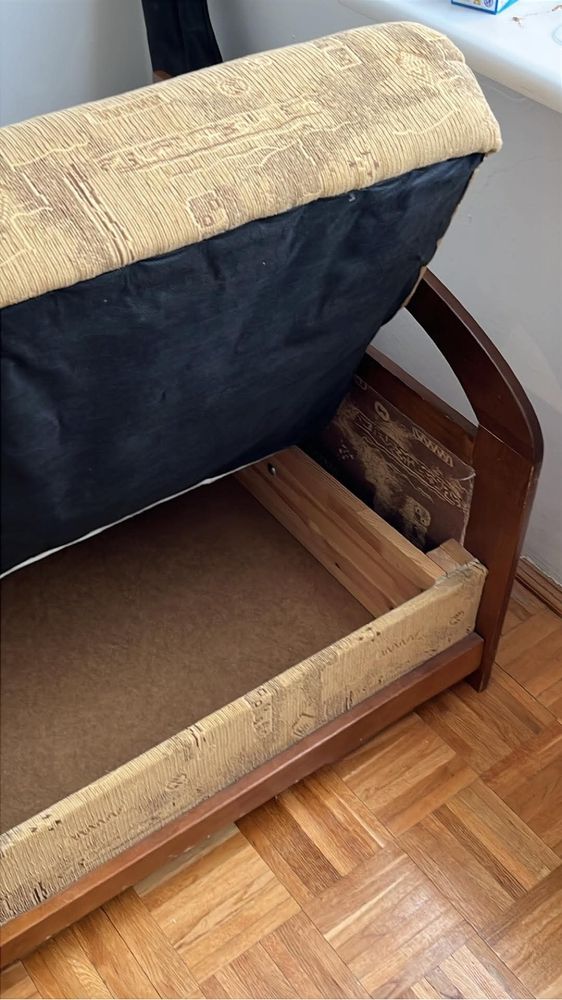 Kanapa sofa lozko rozkladane mebel tapicerowany bezowy drewniany