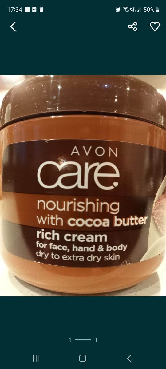 Odżywczy krem do ciała i twarzy z masłem kakaowym firmy Avon.