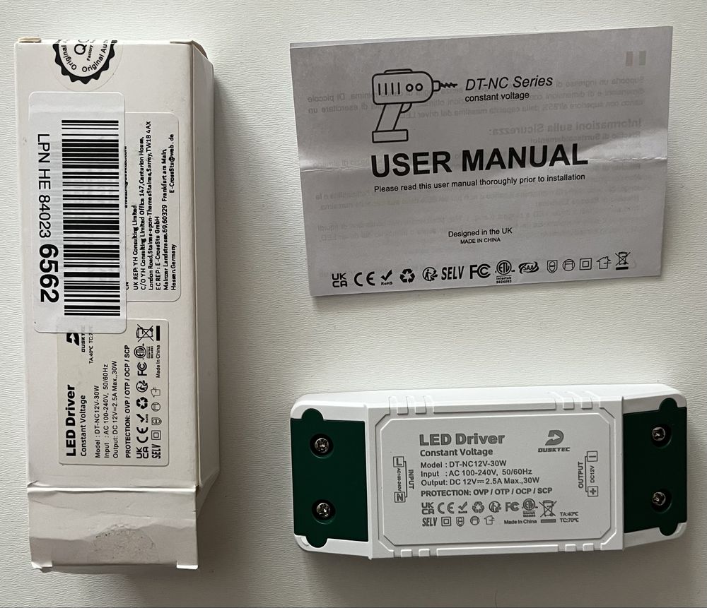 Zasilacz LED DUSKTEC 230V na 12V 30W IP44 do taśm i żarówek