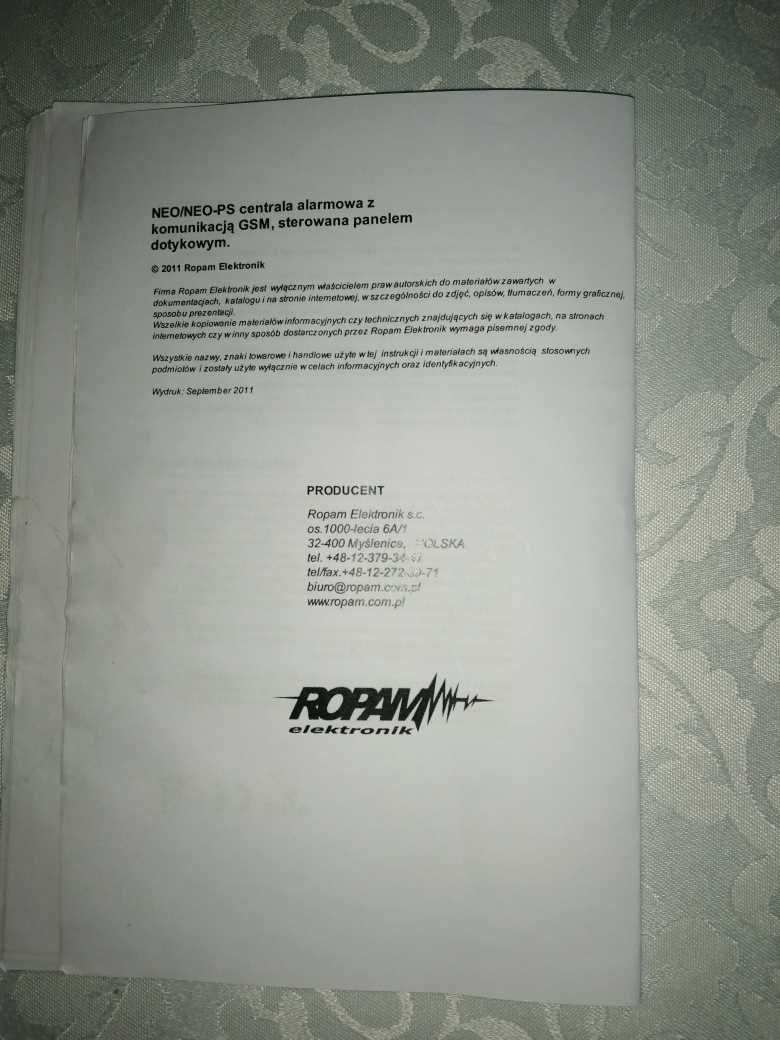 Alarm Ropam Elektronik NEO/NEO-PS z panelem dotykowym TPR-1/TPR-1F