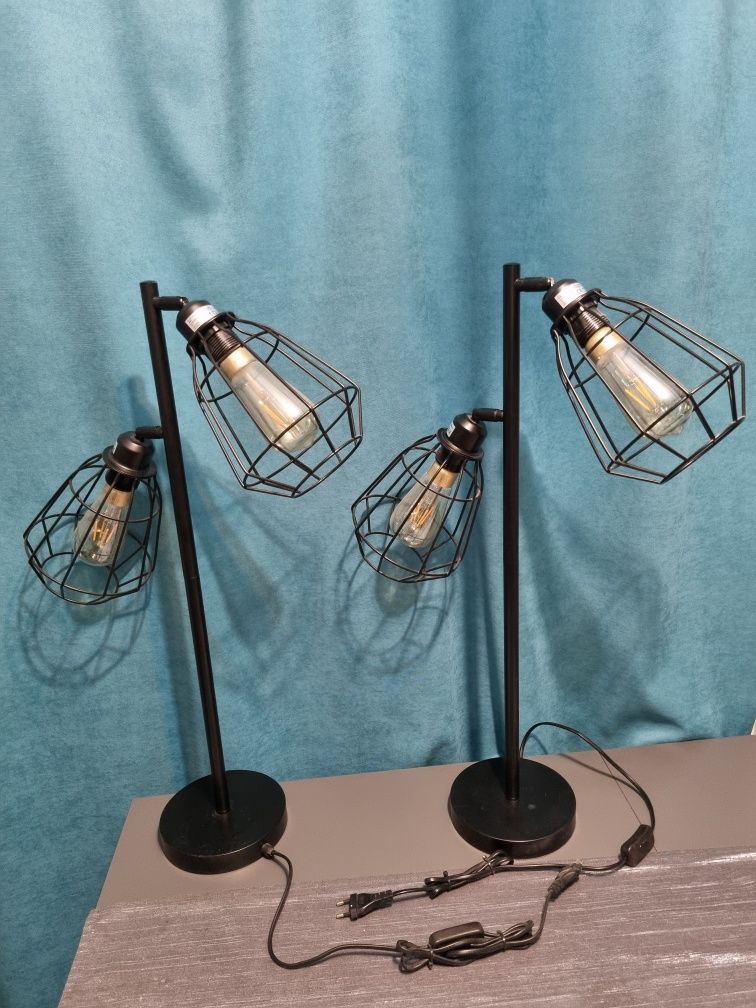 Dwie lampy druciane stojące rustykalne czarne