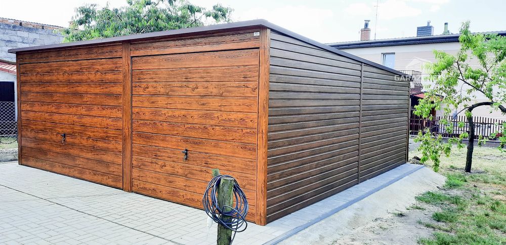 GARAŻ BLASZANY 6m x 6m 2x Brama Uchylna Drewnopodobny 6X6 GB255