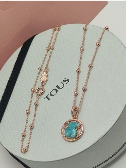 Naszyjnik z misiem różowe srebro vermeil 925 z amazonitem