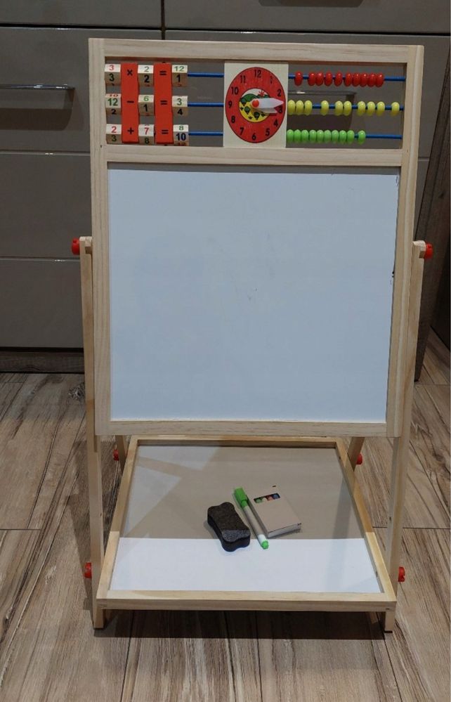 Dwustronna Tablica Edukacyjna Drewniana dla Dzieci 3w1 - Magnetyczna