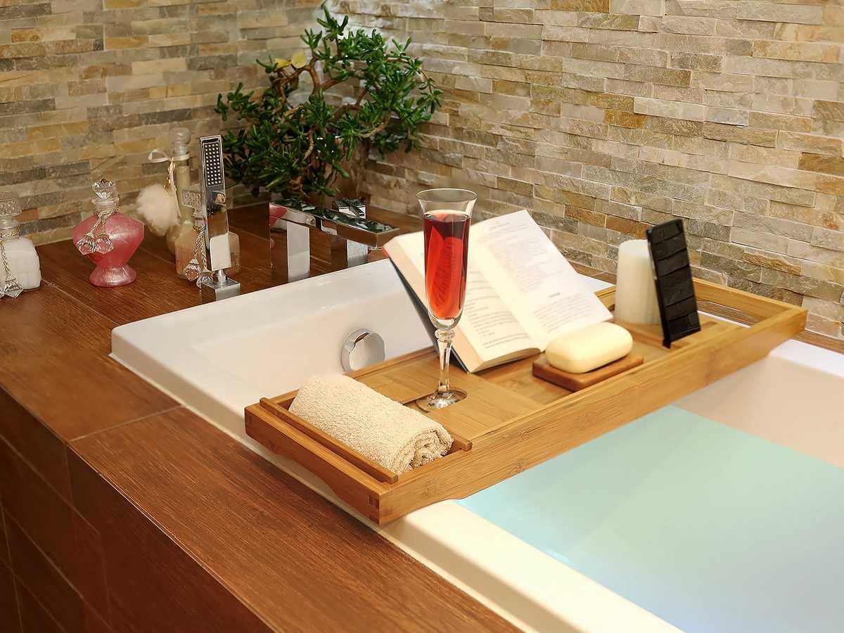 PÓŁKA NA WANNĘ z bambusu XL* Rozsuwana * Domowe spa * ZESTAW*