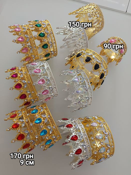 Корони (металеві)на торт, розмір- 12,5 см , глітер,топери