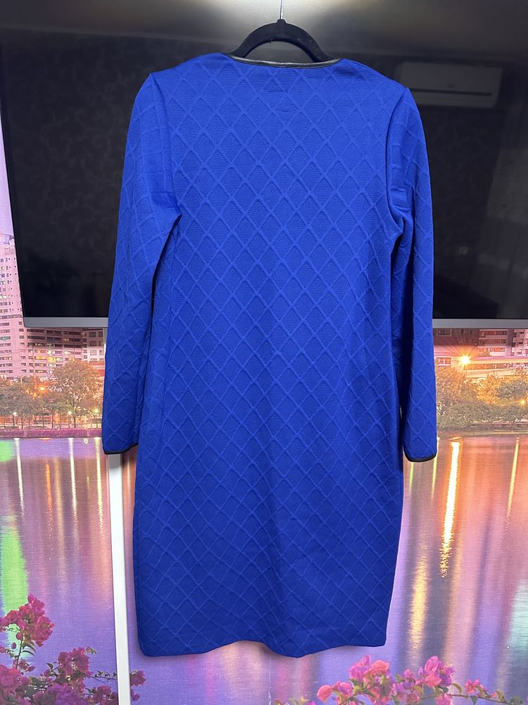 Синее теплое демисезонное женское платье 48/50