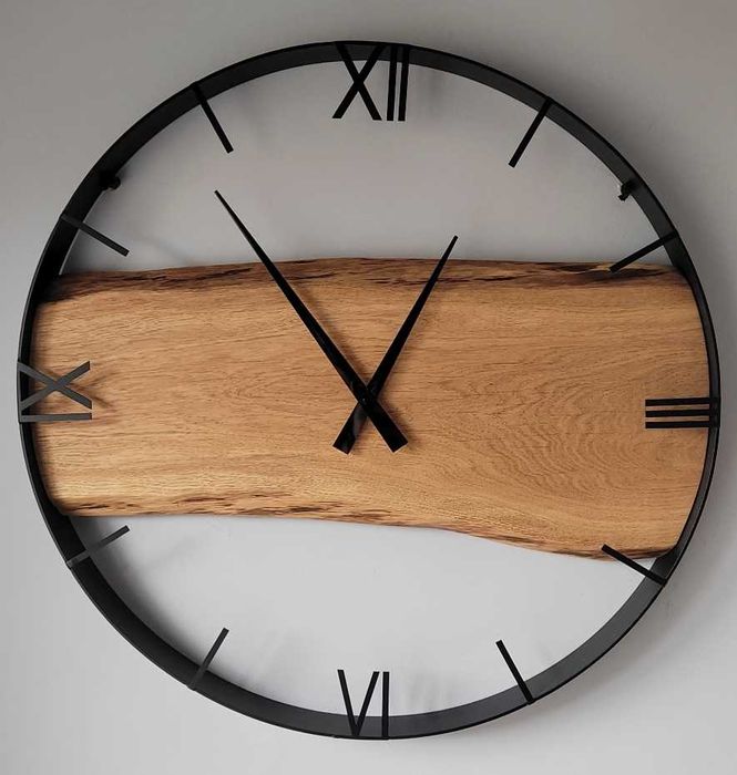 Zegar ścienny 60cm naturalne drewno dębowe. Loft, Rękodzieło Prezent