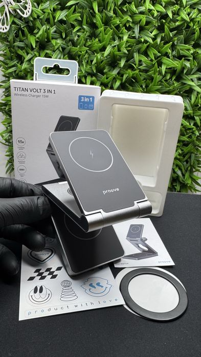 Стильна металева бездротова зарядка 3 в 1 Proove Titan